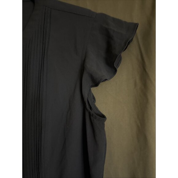 Forever 21 Button Up Top Size Small Short Ruffle Sleeved Blue Chiffon Pleated - Picture 10 of 12